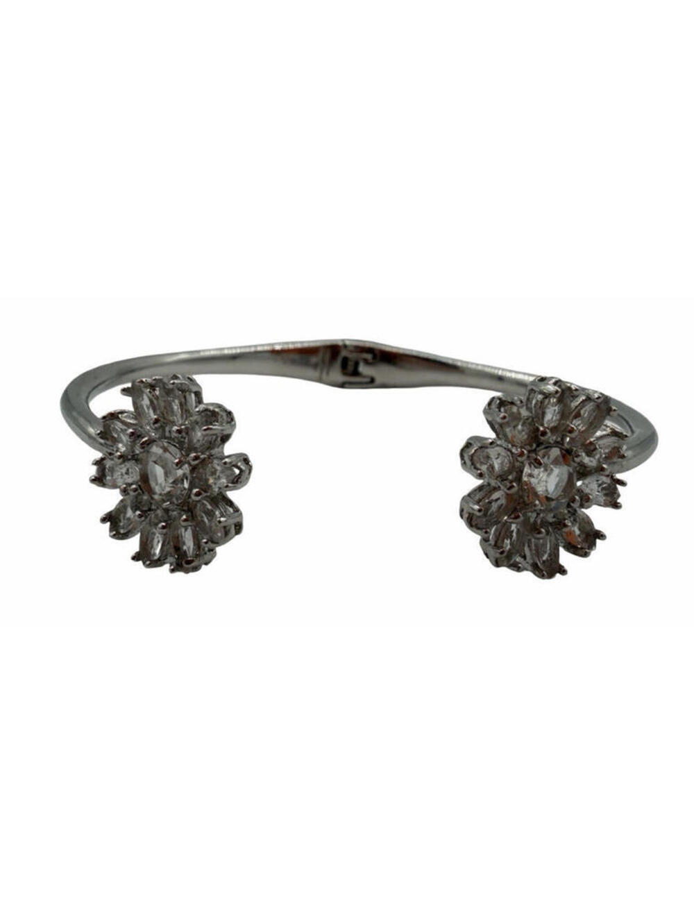 Kate Spade New York Flower Crystal Open Cuff Silver Tone Bangle Bracelet